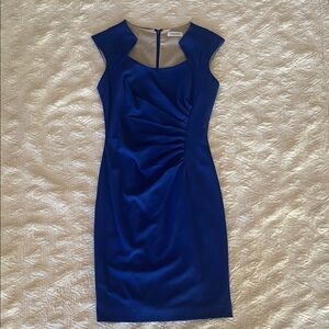 Calvin Klein Royal Blue Ruched Sheath Dress. Fully Lined, Size 2